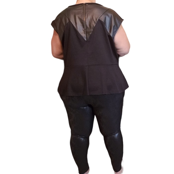 Worthington Ponte and Faux Leather Sleeveless Peplum Blouse - Picture 3 of 4